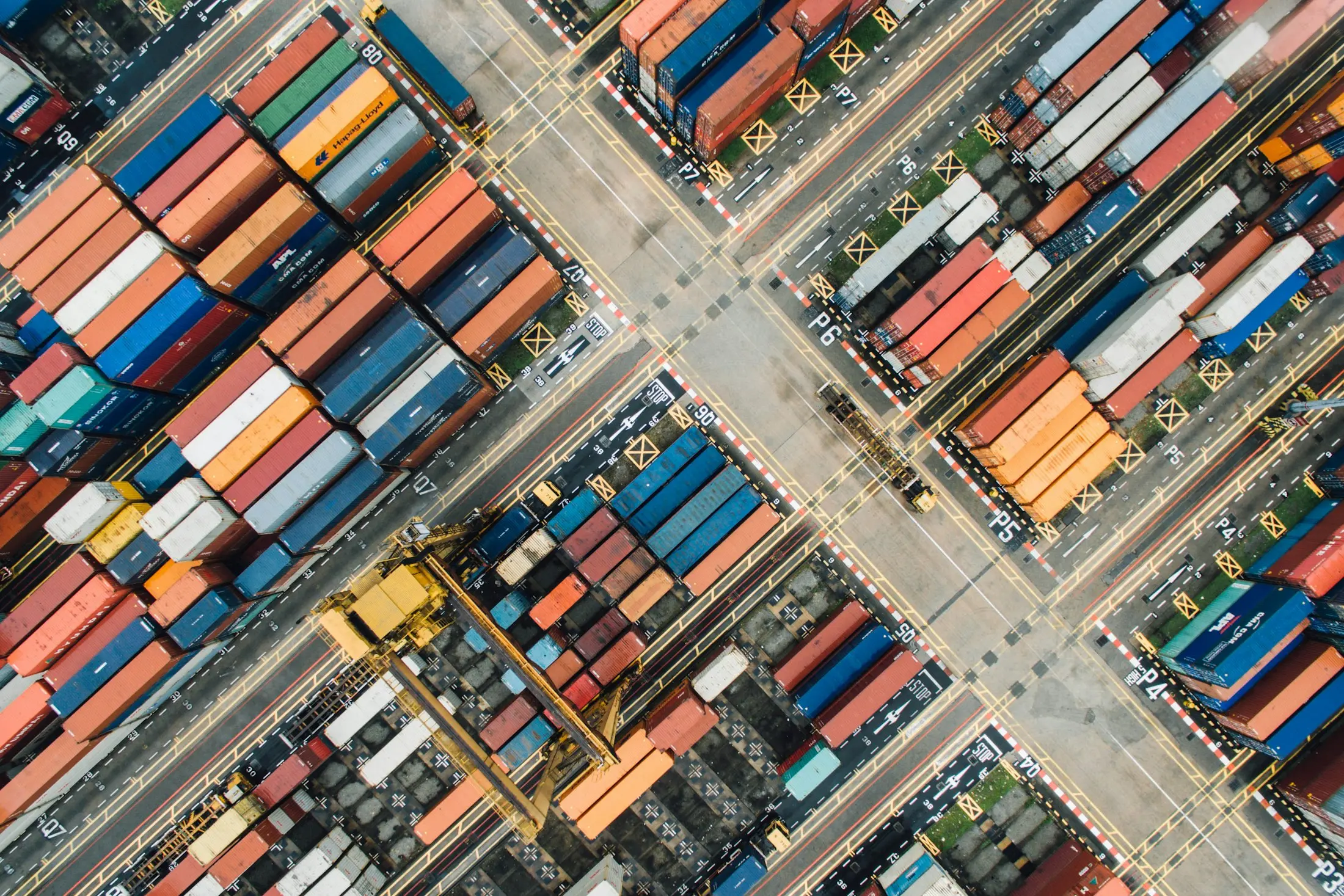 Container yard and straddle carriers from above